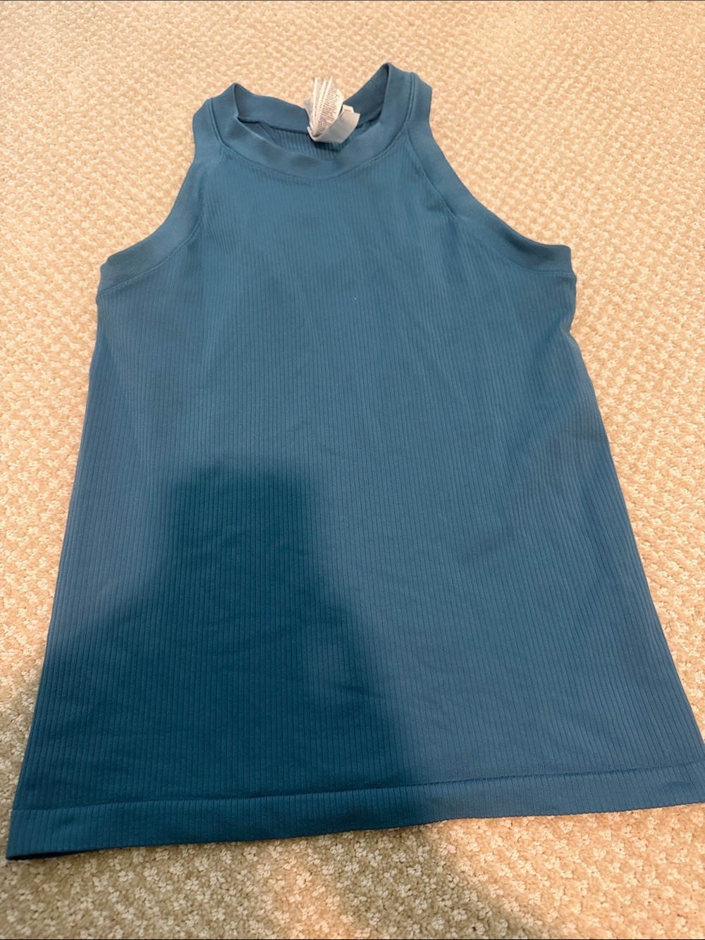 Athleta Ribbed High-Neck Tank - Teal Blue